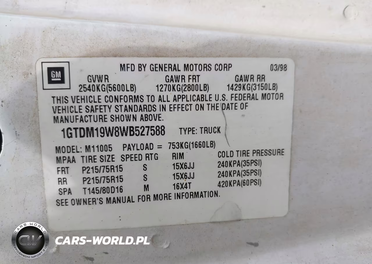 1998 GMC Safari Standard VIN:1GTDM19W8WB527588 - 9