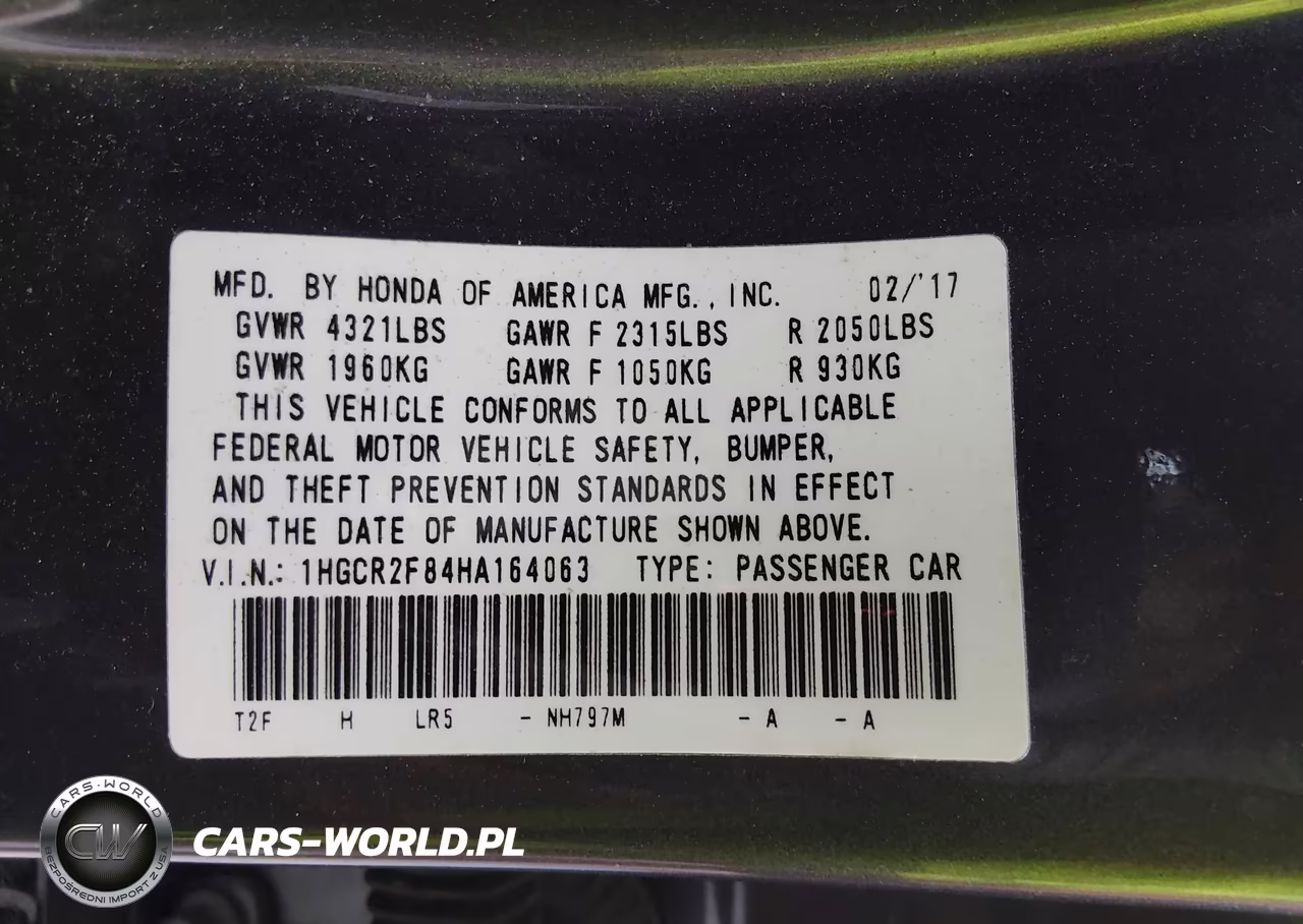 2017 Honda Accord Ex-L VIN:1HGCR2F84HA164063 - 9