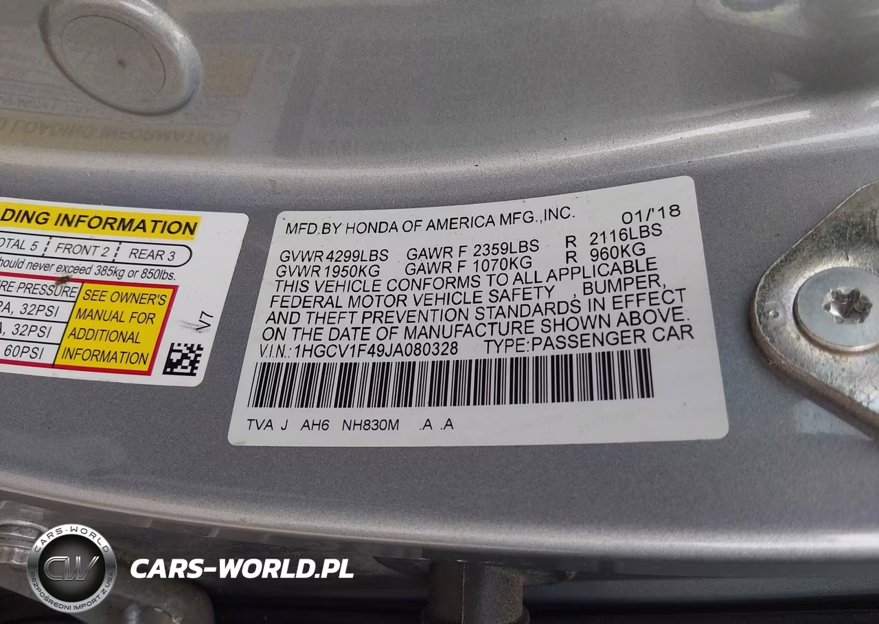 2018 Honda Accord Ex VIN:1HGCV1F49JA080328 - 9