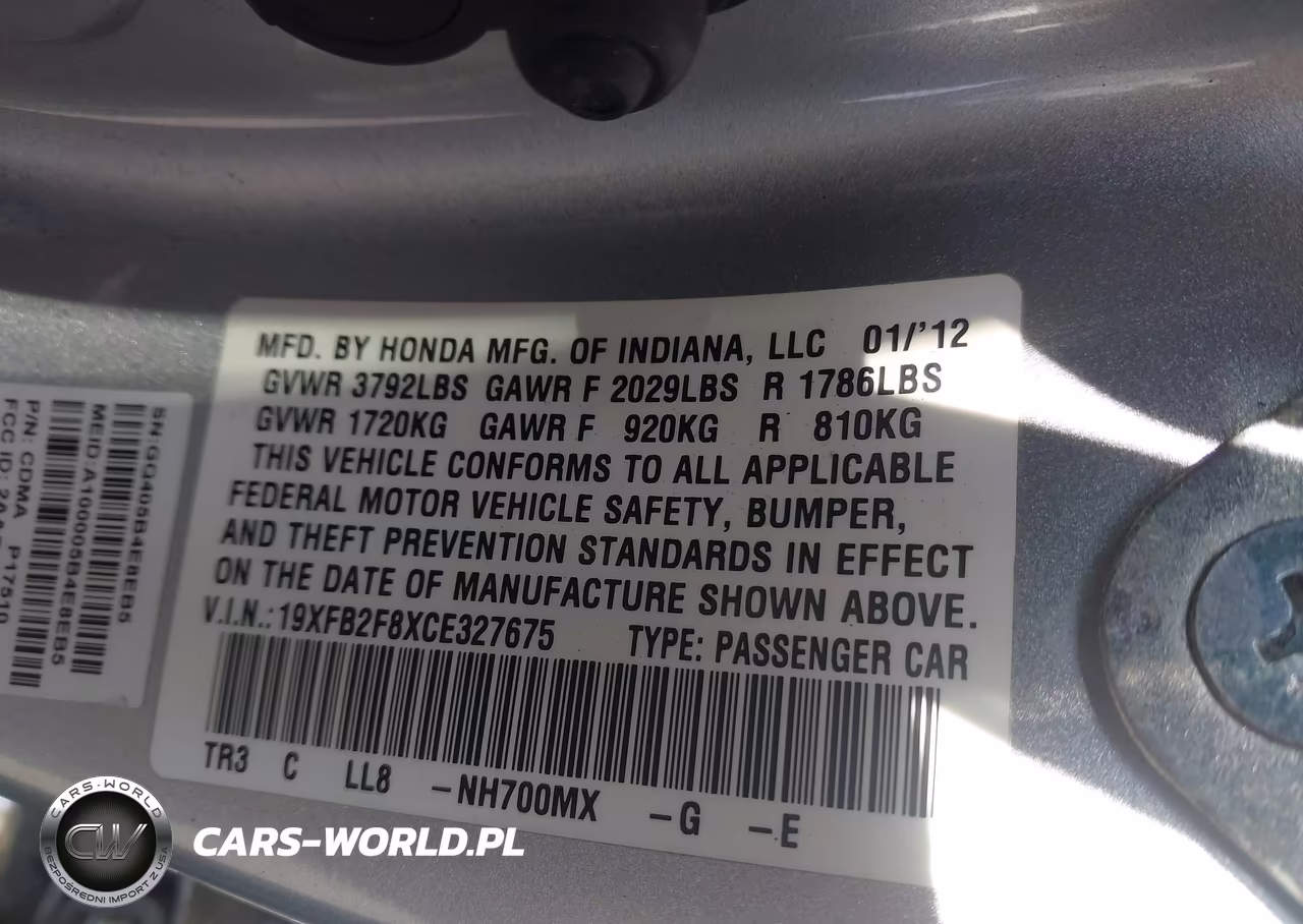 2012 Honda Civic Ex VIN:19XFB2F8XCE327675 - 9