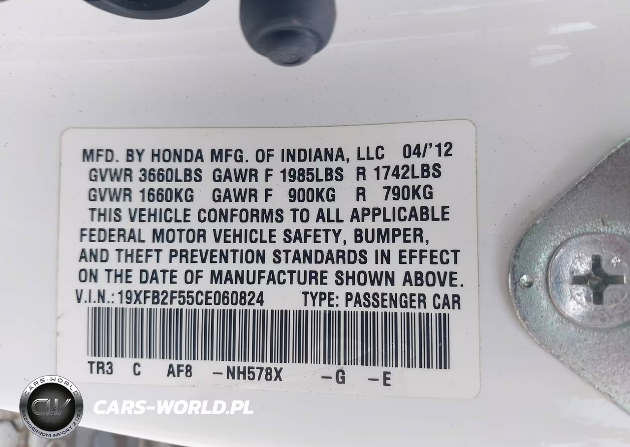 2012 Honda Civic Lx VIN:19XFB2F55CE060824 - 8