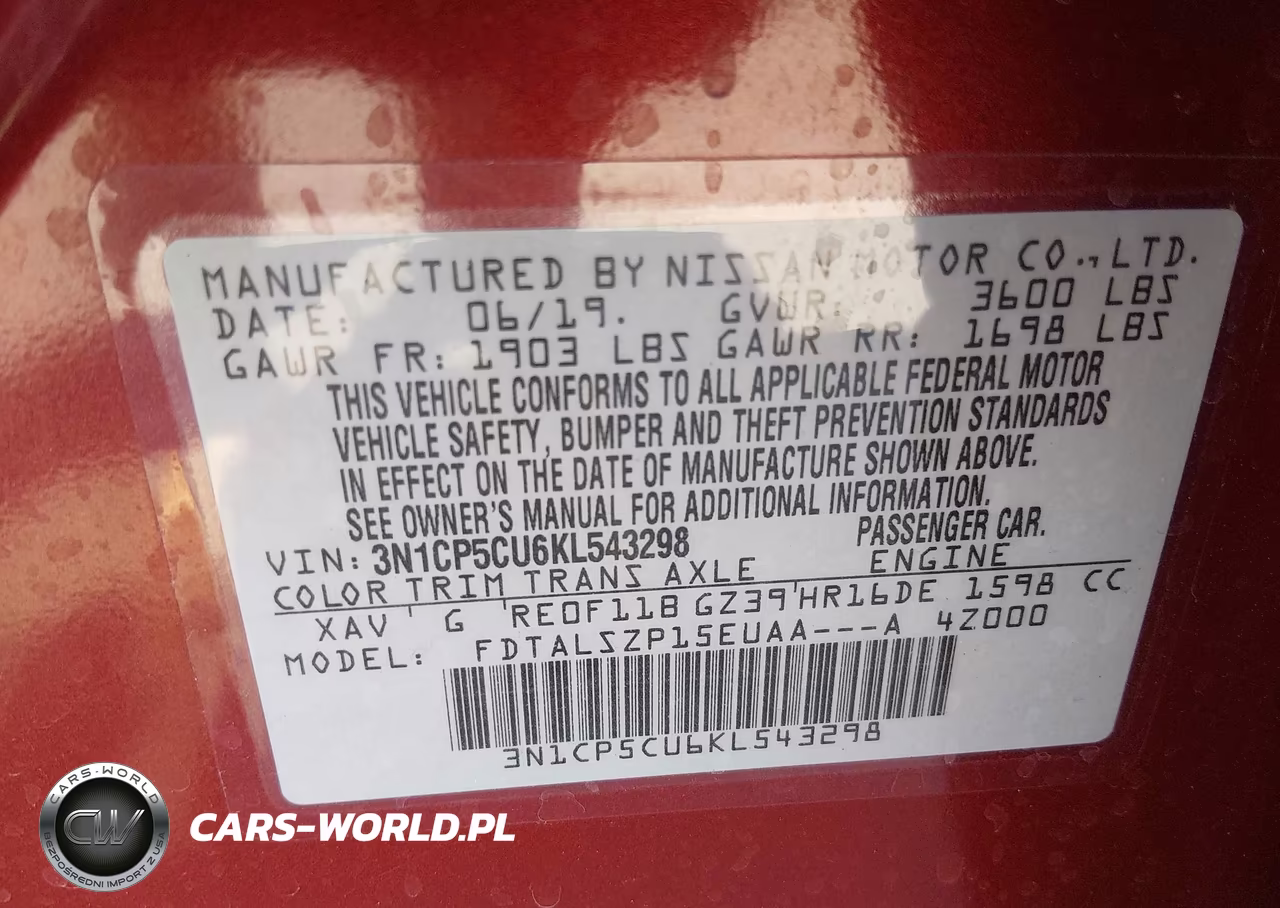 2019 Nissan Kicks Sv VIN:3N1CP5CU6KL543298 - 9