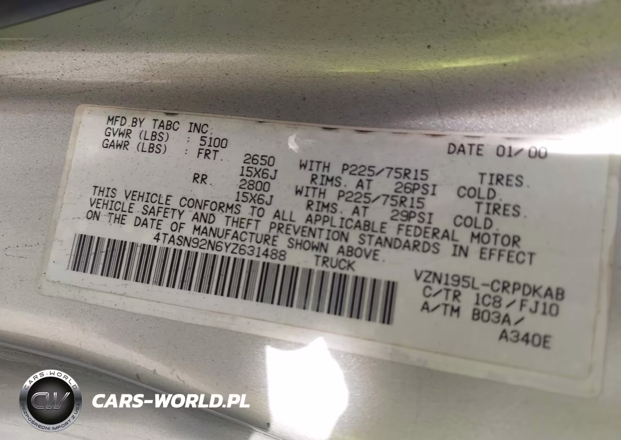 2000 Toyota Tacoma Prerunner V6 VIN:4TASN92N6YZ631488 - 9