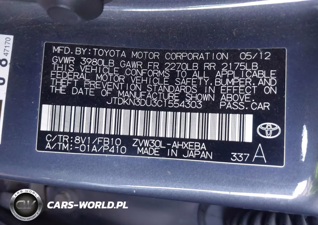 2012 Toyota Prius Two VIN:JTDKN3DU3C1554303 - 9