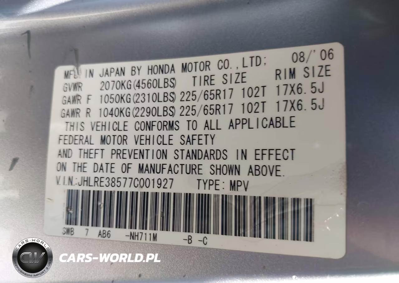 2007 Honda Cr-V Ex VIN:JHLRE38577C001927 - 9