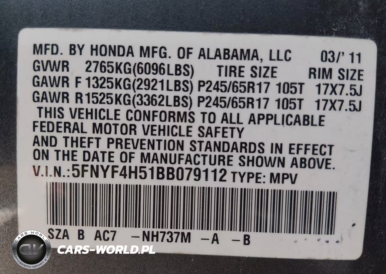 2011 Honda Pilot Ex-L VIN:5FNYF4H51BB079112 - 9