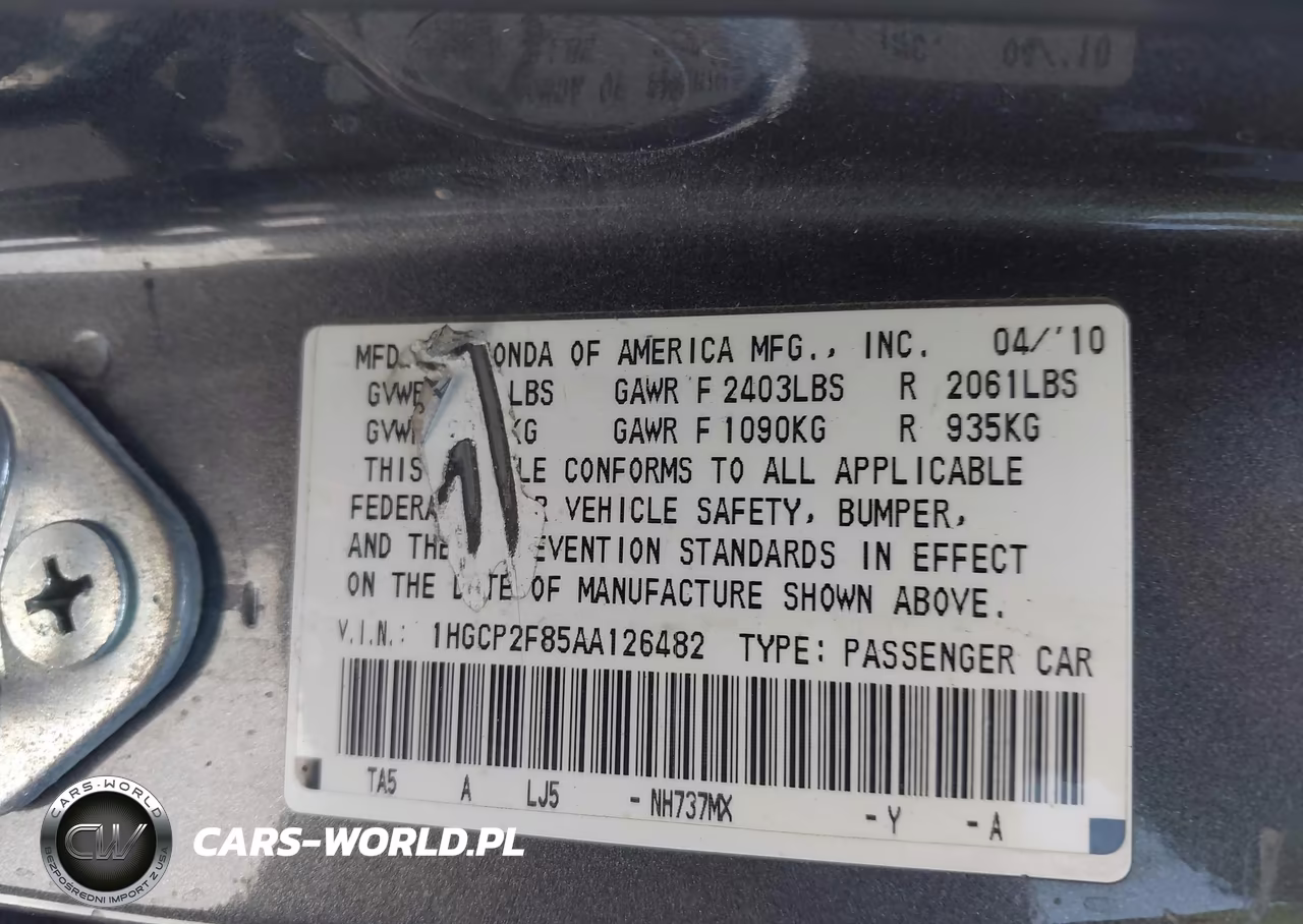 2010 Honda Accord 2.4 Ex-L VIN:1HGCP2F85AA126482 - 9
