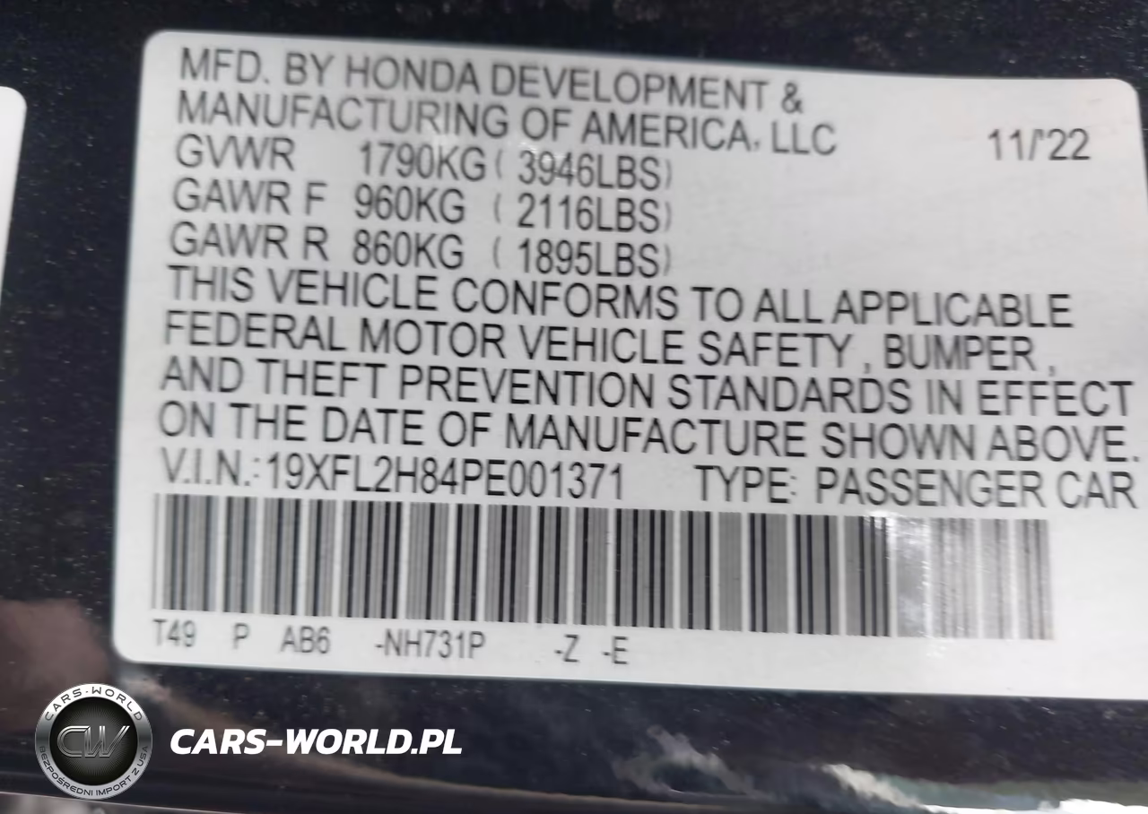 2023 Honda Civic Sport VIN:19XFL2H84PE001371 - 9
