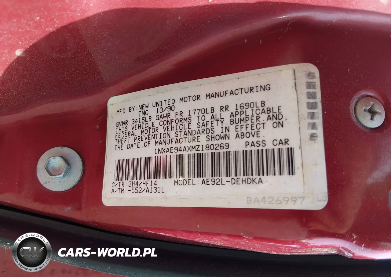 1991 Toyota Corolla Dlx VIN:1NXAE94AXMZ180269 - 9