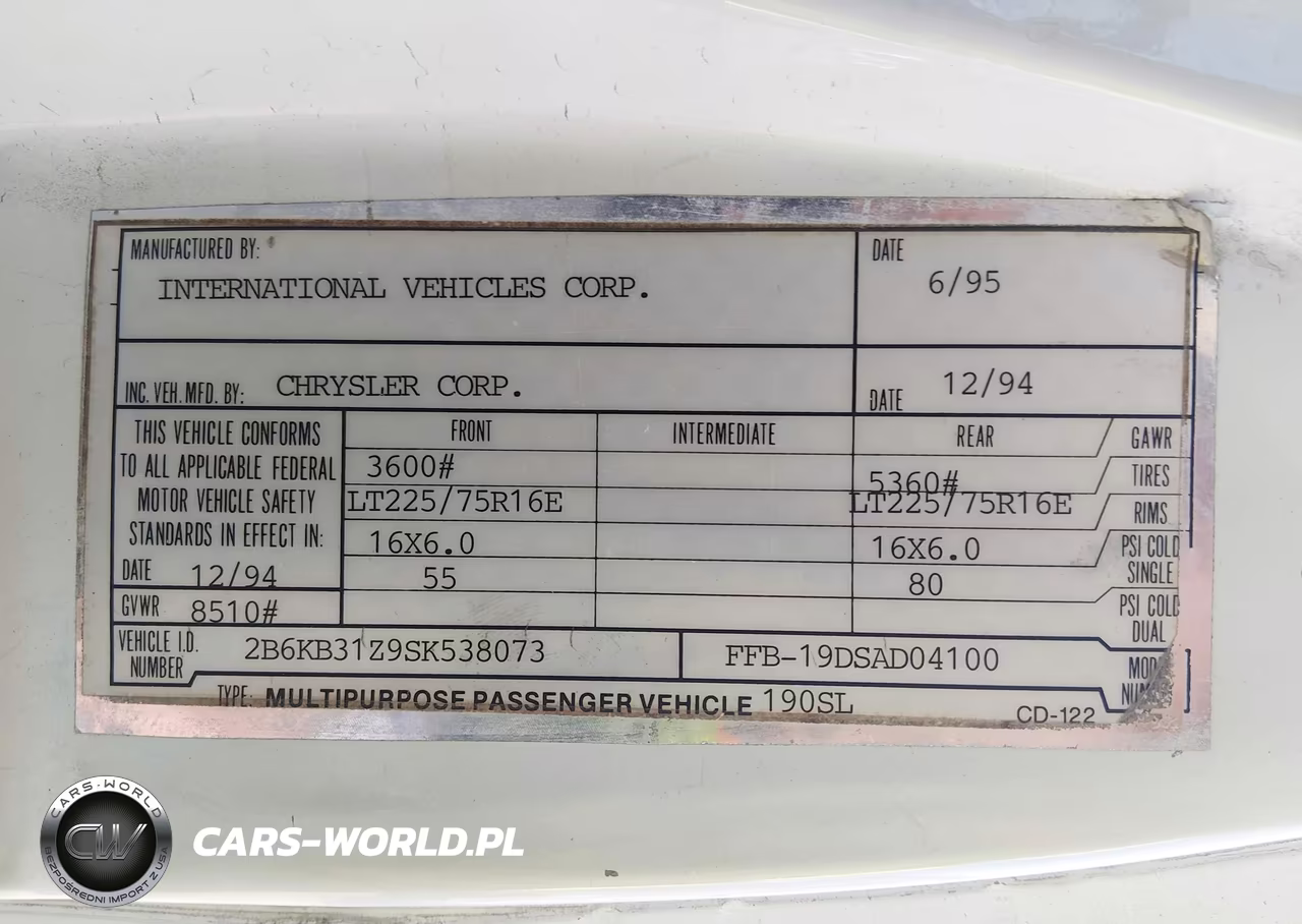 1995 Dodge Ram Van B3500 VIN:2B6KB31Z9SK538073 - 9