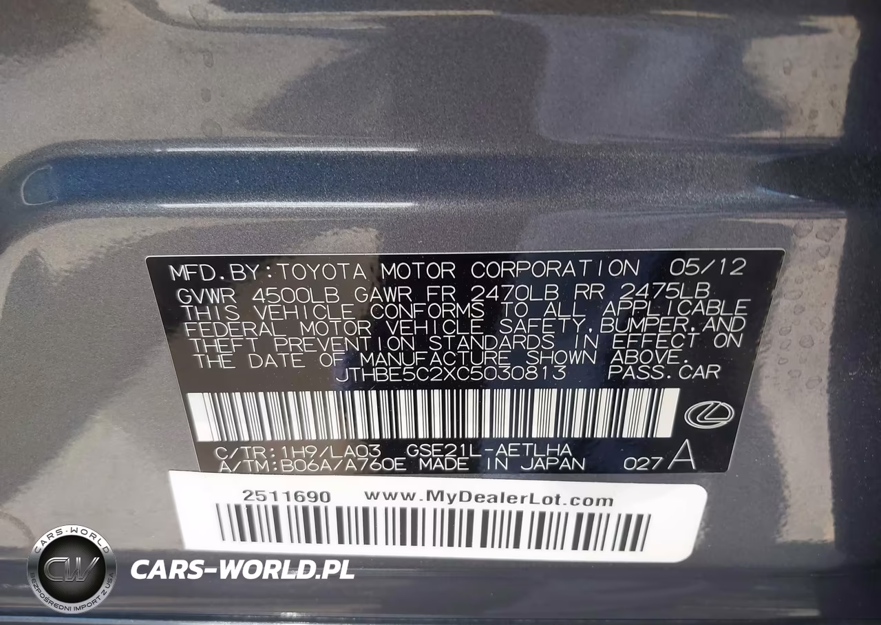 2012 Lexus Is 350 VIN:JTHBE5C2XC5030813 - 9
