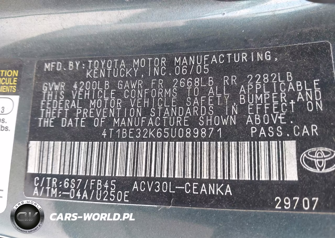 2005 Toyota Camry Le VIN:4T1BE32K65U089871 - 9