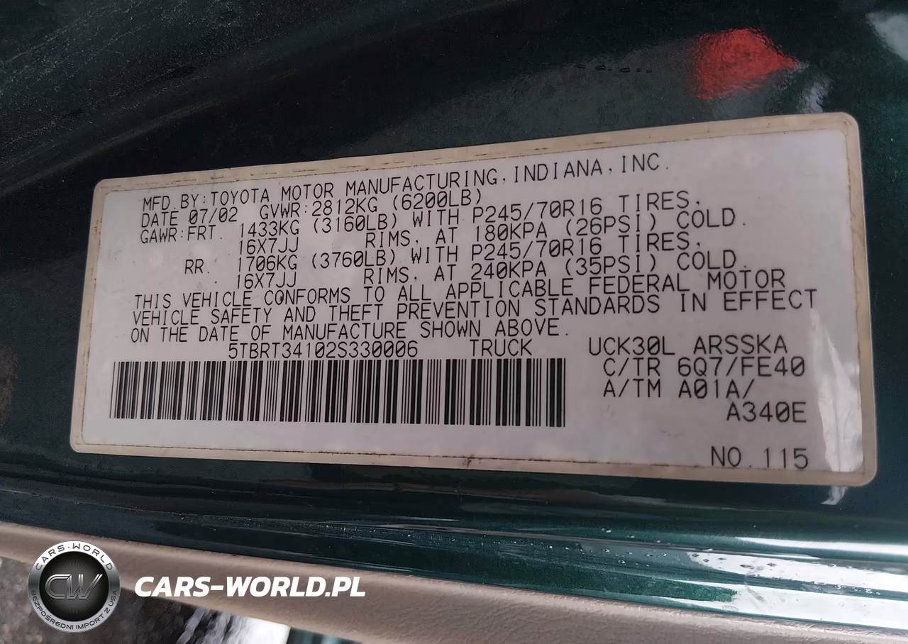 2002 Toyota Tundra Sr5 V8 VIN:5TBRT34102S330006 - 9
