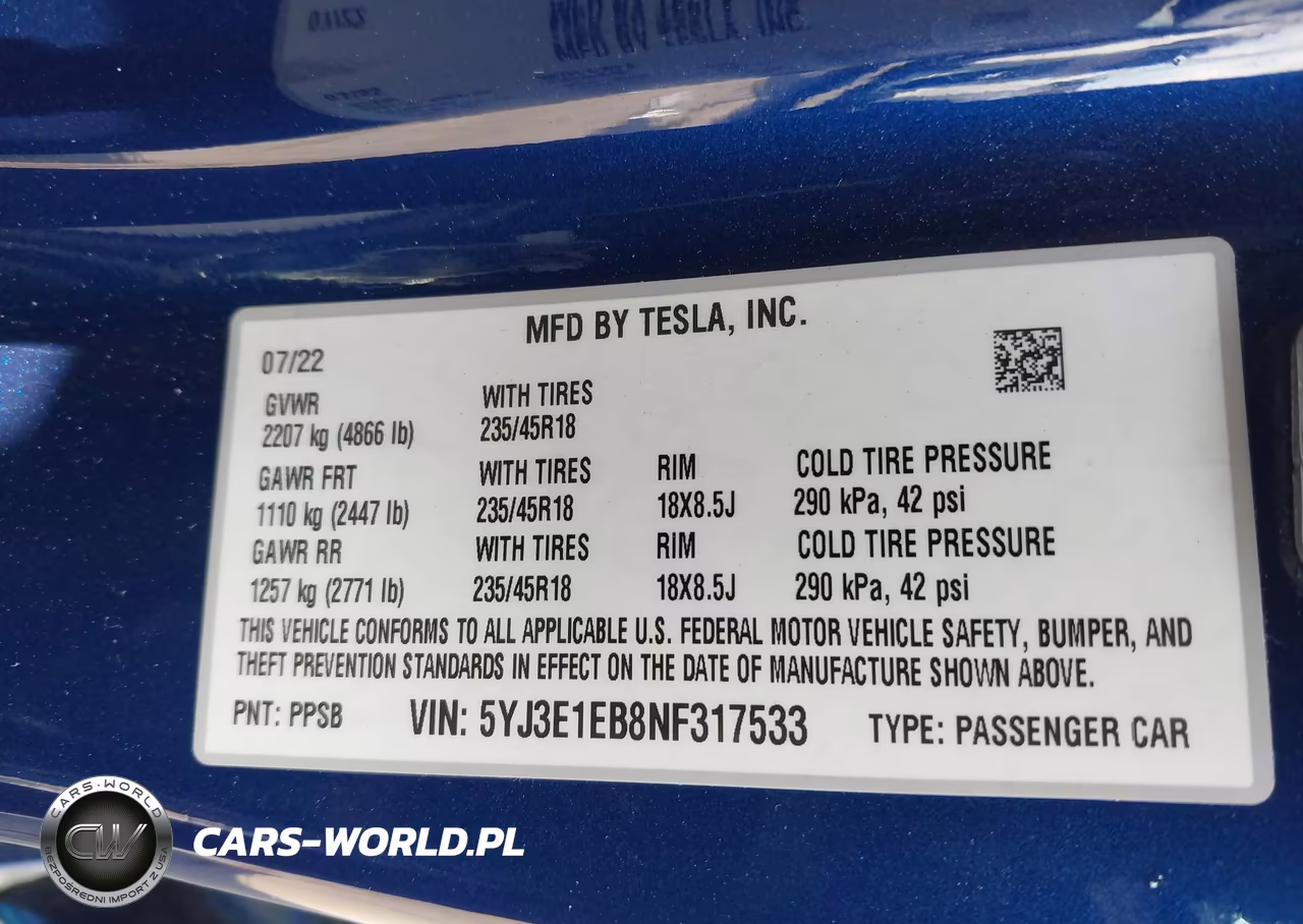 2022 Tesla Model 3 Long Range Dual Motor All-Wheel Drive VIN:5YJ3E1EB8NF317533 - 9