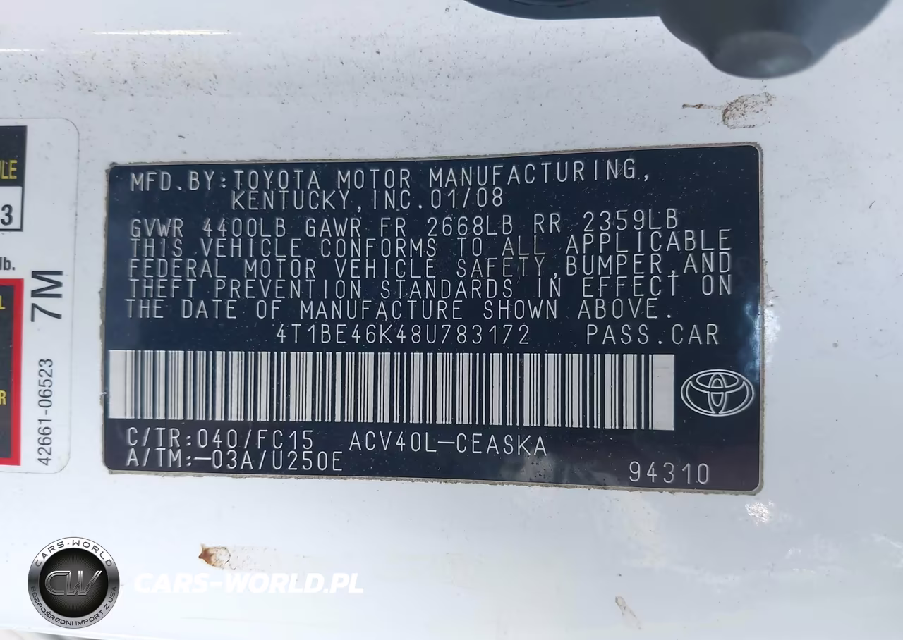 2008 Toyota Camry Se VIN:4T1BE46K48U783172 - 9