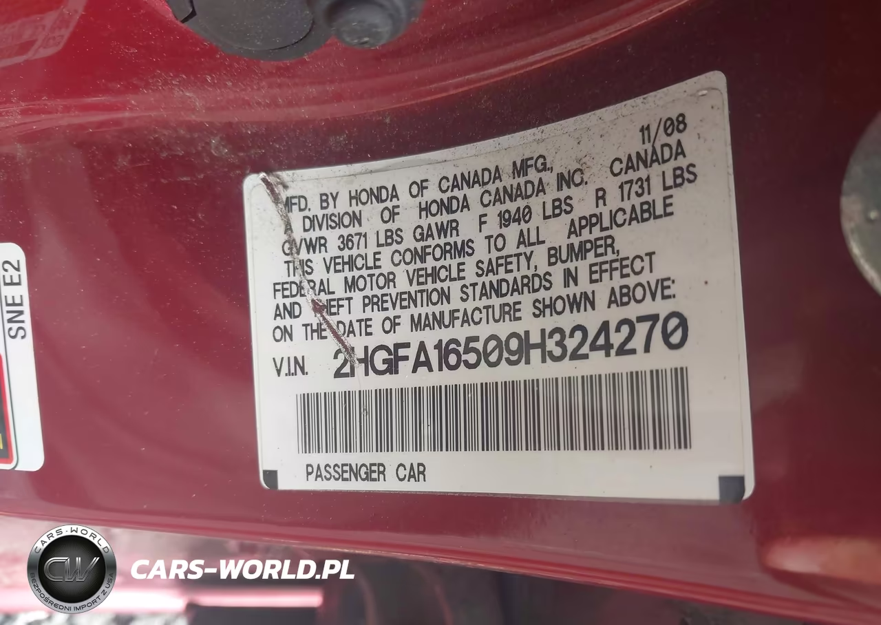 2009 Honda Civic Lx VIN:2HGFA16509H324270 - 9
