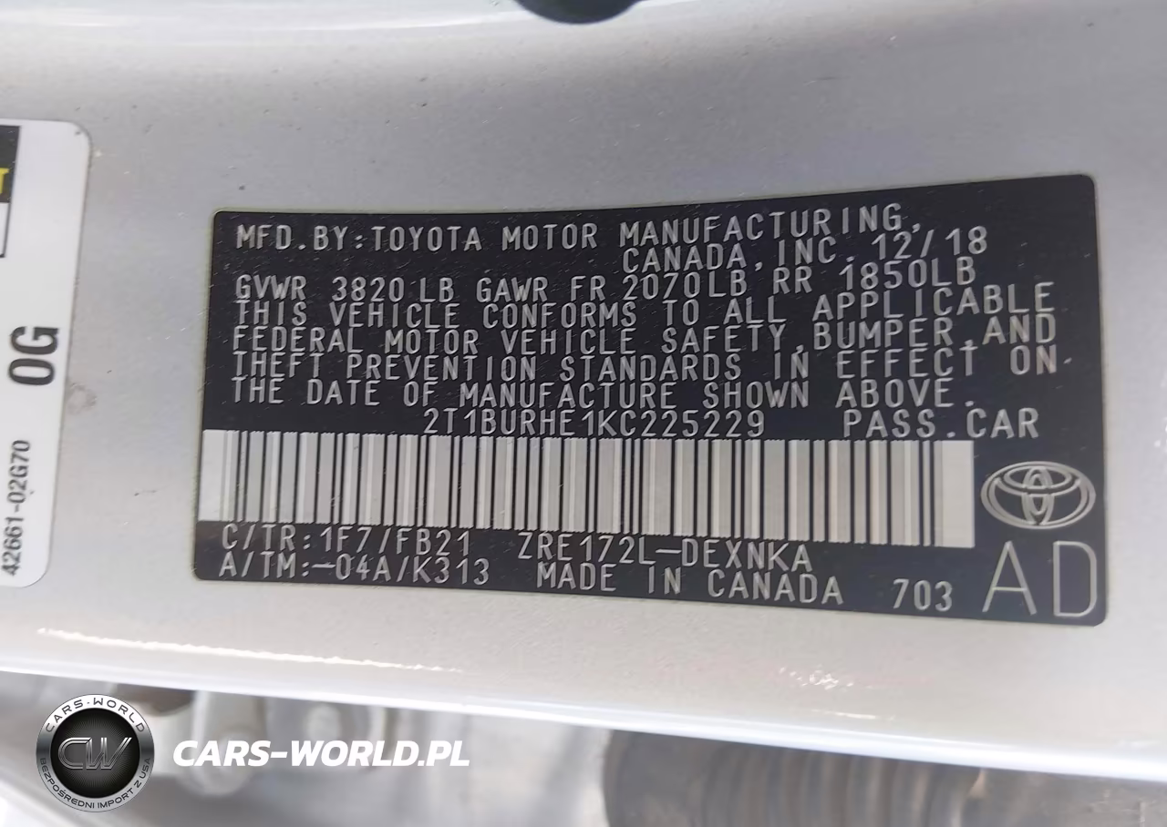 2019 Toyota Corolla Le VIN:2T1BURHE1KC225229 - 9