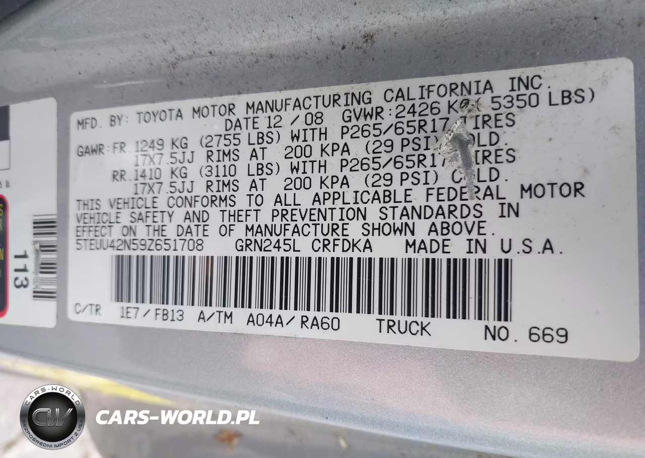 2009 Toyota Tacoma Base V6 VIN:5TEUU42N59Z651708 - 9