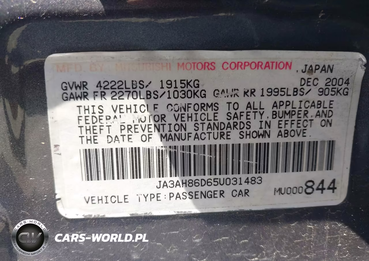 2005 Mitsubishi Lancer Evolution Mr-Viii VIN:JA3AH86D65U031483 - 9