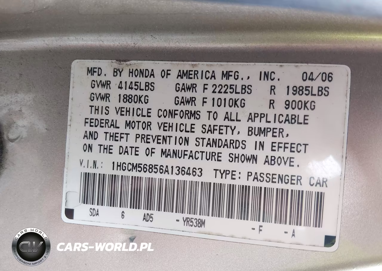 2006 Honda Accord 2.4 Ex VIN:1HGCM56856A136463 - 9