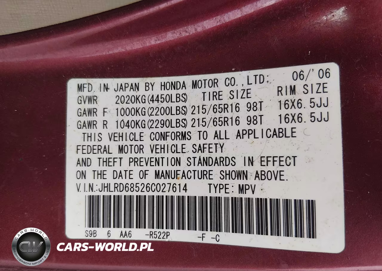2006 Honda Cr-V Lx VIN:JHLRD68526C027614 - 9