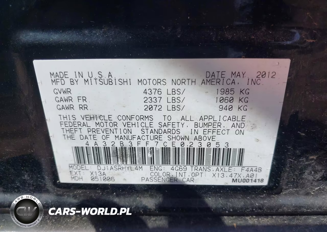 2012 Mitsubishi Galant Es-Se VIN:4A32B3FF7CE023053 - 9