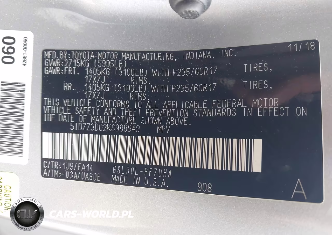 2019 Toyota Sienna L 7 Passenger VIN:5TDZZ3DC2KS988949 - 9