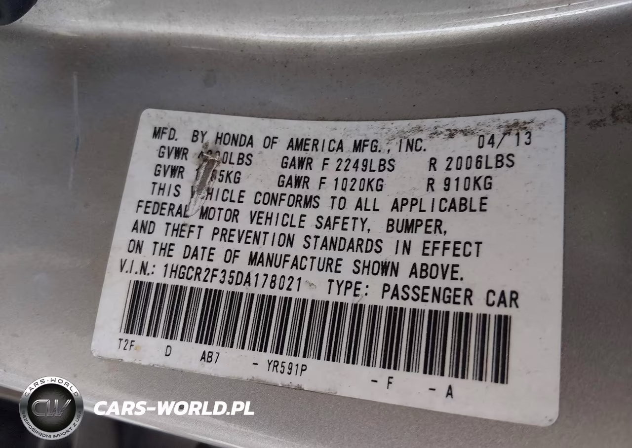 2013 Honda Accord Lx VIN:1HGCR2F35DA178021 - 9