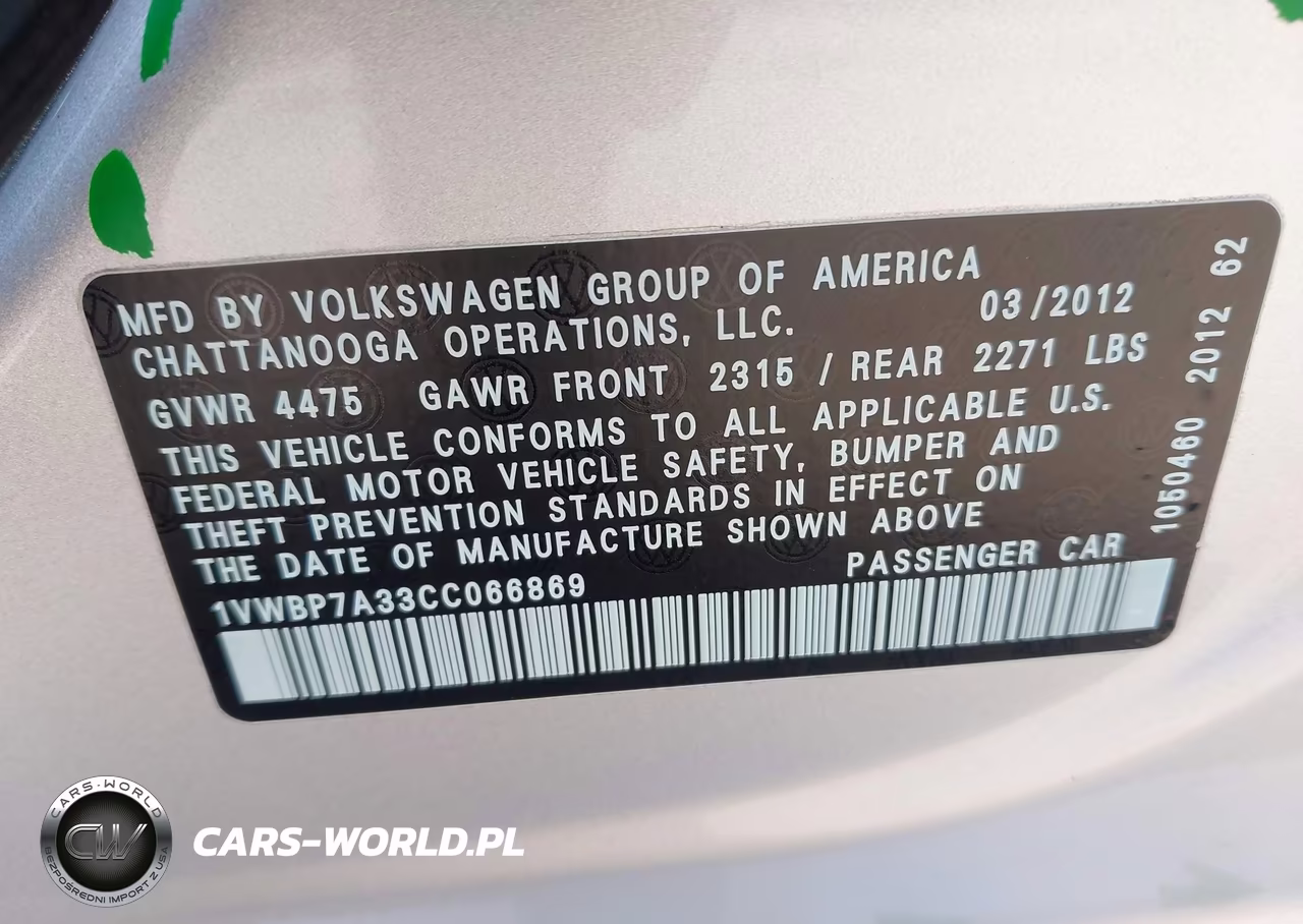 2012 Volkswagen Passat 2.5L Se VIN:1VWBP7A33CC066869 - 9