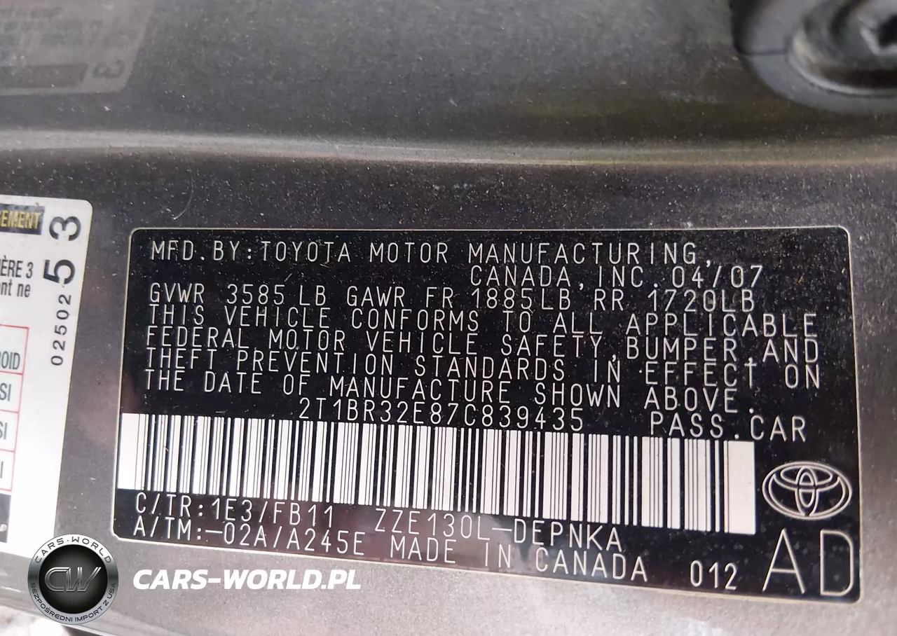 2007 Toyota Corolla Le VIN:2T1BR32E87C839435 - 9