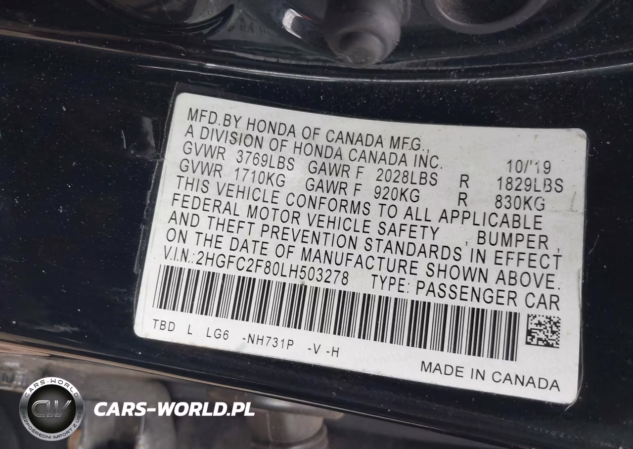 2020 Honda Civic Sport VIN:2HGFC2F80LH503278 - 9