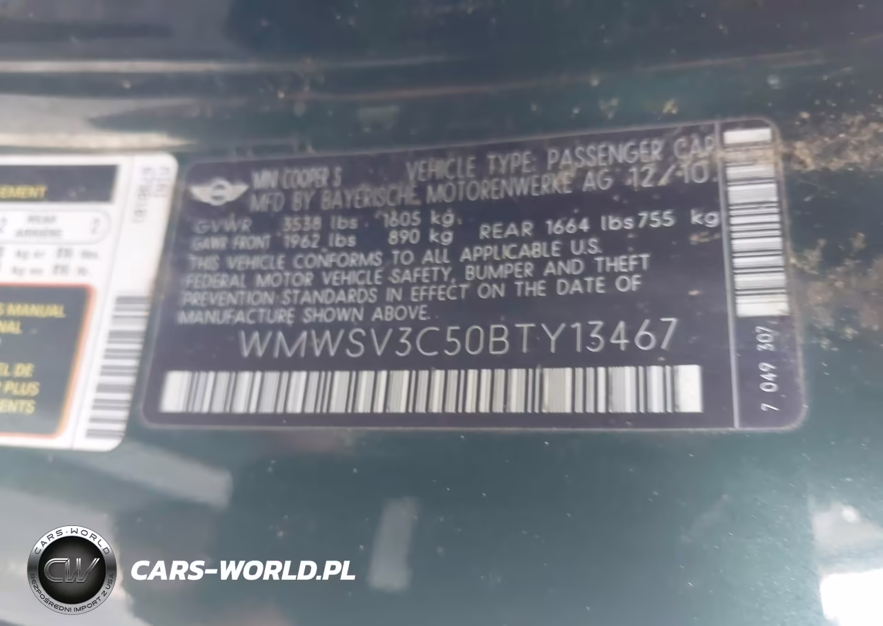 2011 Mini Cooper S VIN:WMWSV3C50BTY13467 - 9