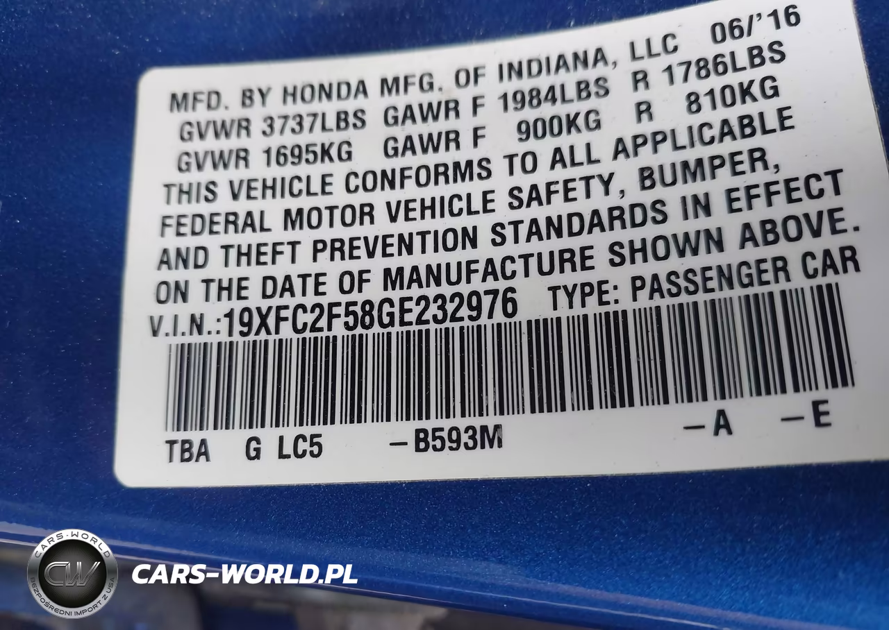 2016 Honda Civic Lx VIN:19XFC2F58GE232976 - 9