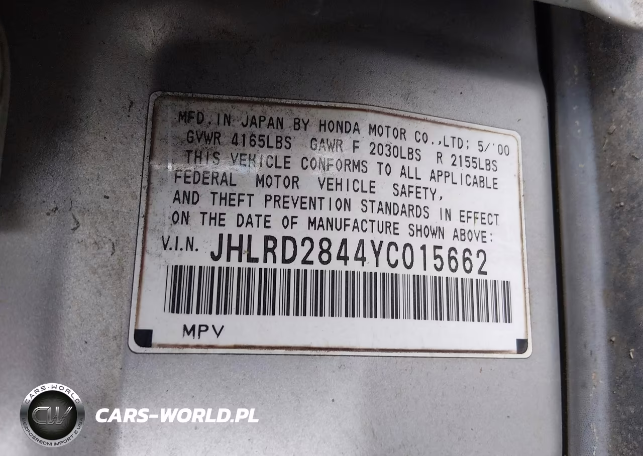 2000 Honda Cr-V Lx VIN:JHLRD2844YC015662 - 9
