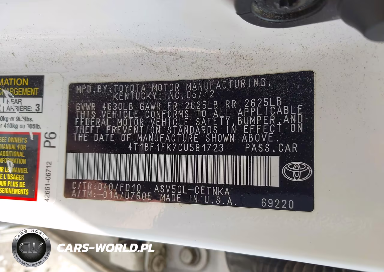 2012 Toyota Camry Le VIN:4T1BF1FK7CU581723 - 9