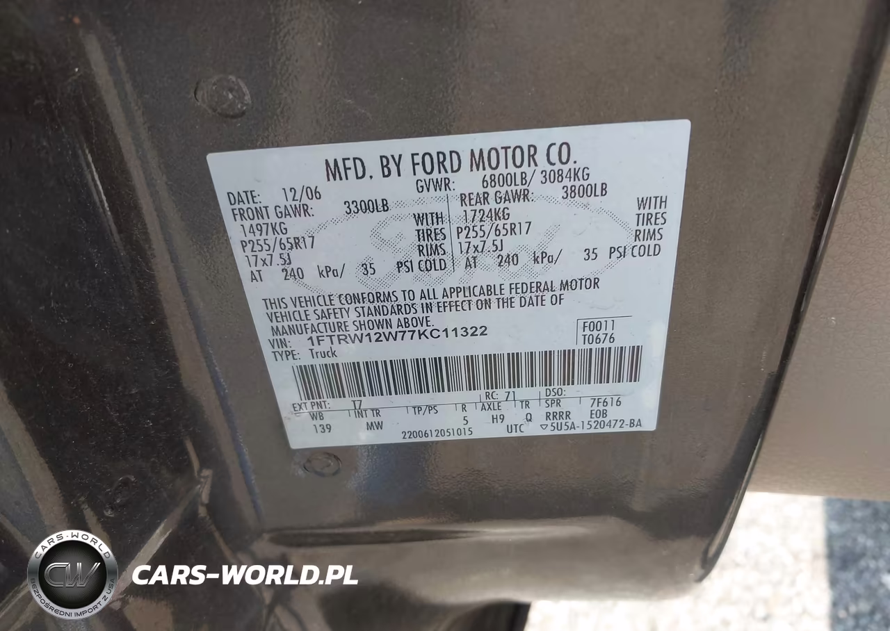 2007 Ford F-150 Xlt VIN:1FTRW12W77KC11322 - 9
