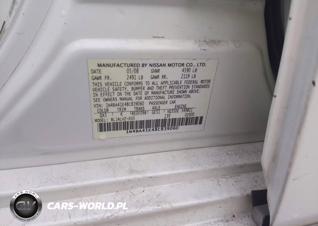 2008 Nissan Maxima 3.5 Se VIN:1N4BA41E48C839060 - 9