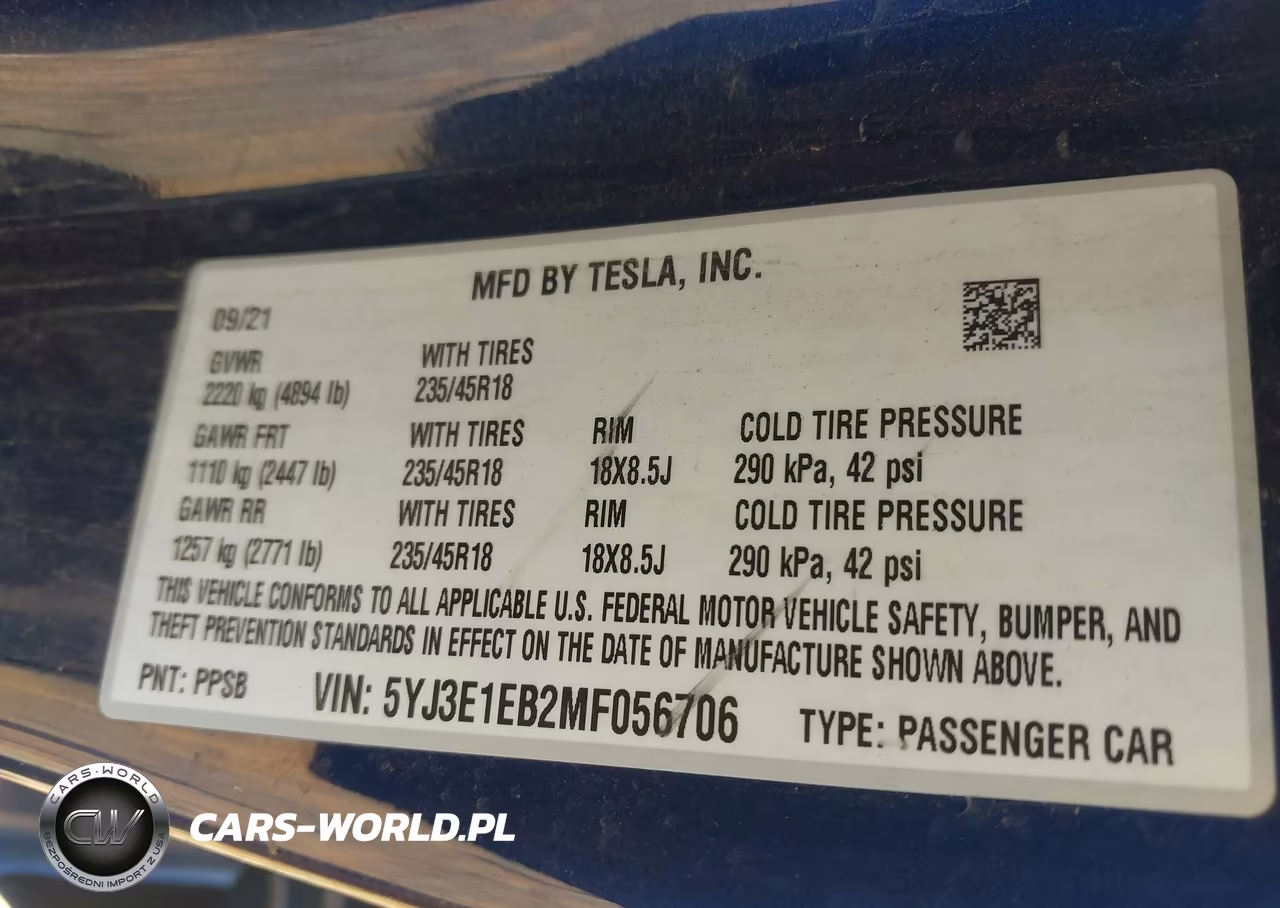 2021 Tesla Model 3 Long Range Dual Motor All-Wheel Drive VIN:5YJ3E1EB2MF056706 - 9