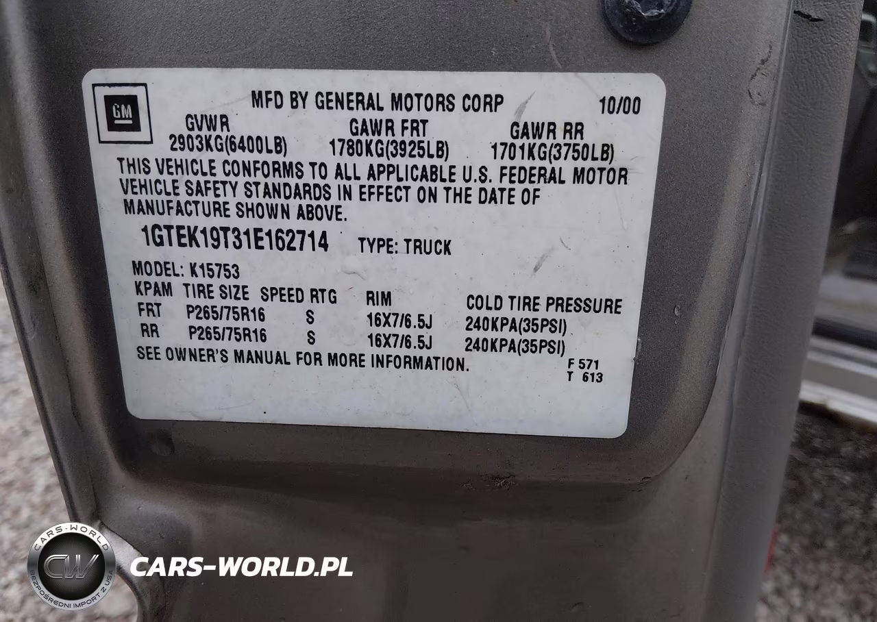 2001 GMC Sierra 1500 Sle VIN:1GTEK19T31E162714 - 9