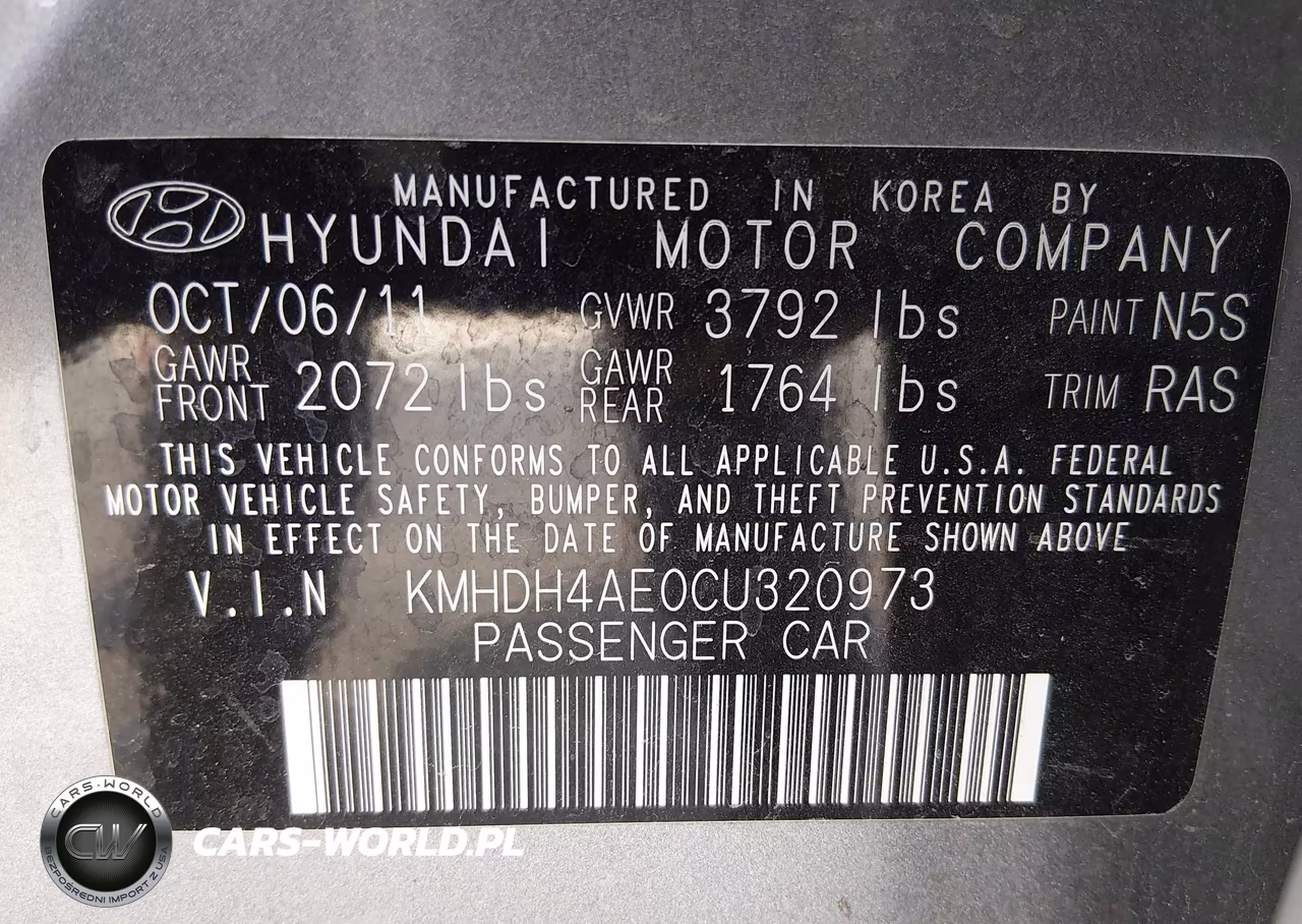 2012 Hyundai Elantra Gls (Ulsan Plant) VIN:KMHDH4AE0CU320973 - 9