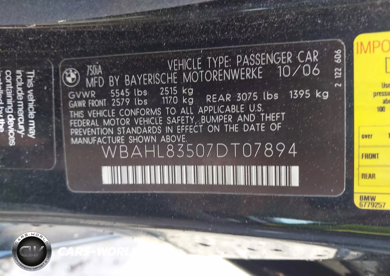 2007 BMW 750I VIN:WBAHL83507DT07894 - 9