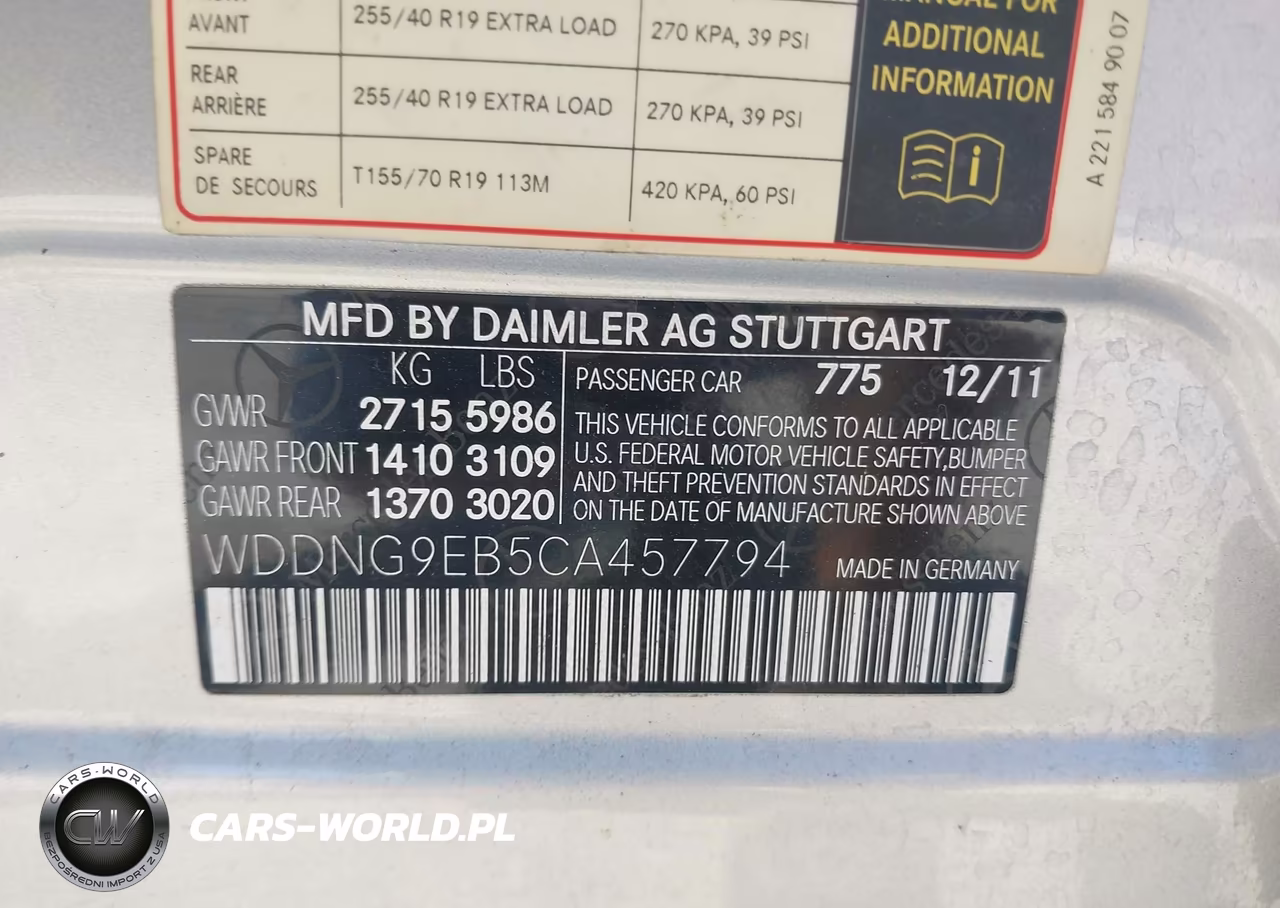 2012 Mercedes-Benz S 550 4Matic VIN:WDDNG9EB5CA457794 - 9