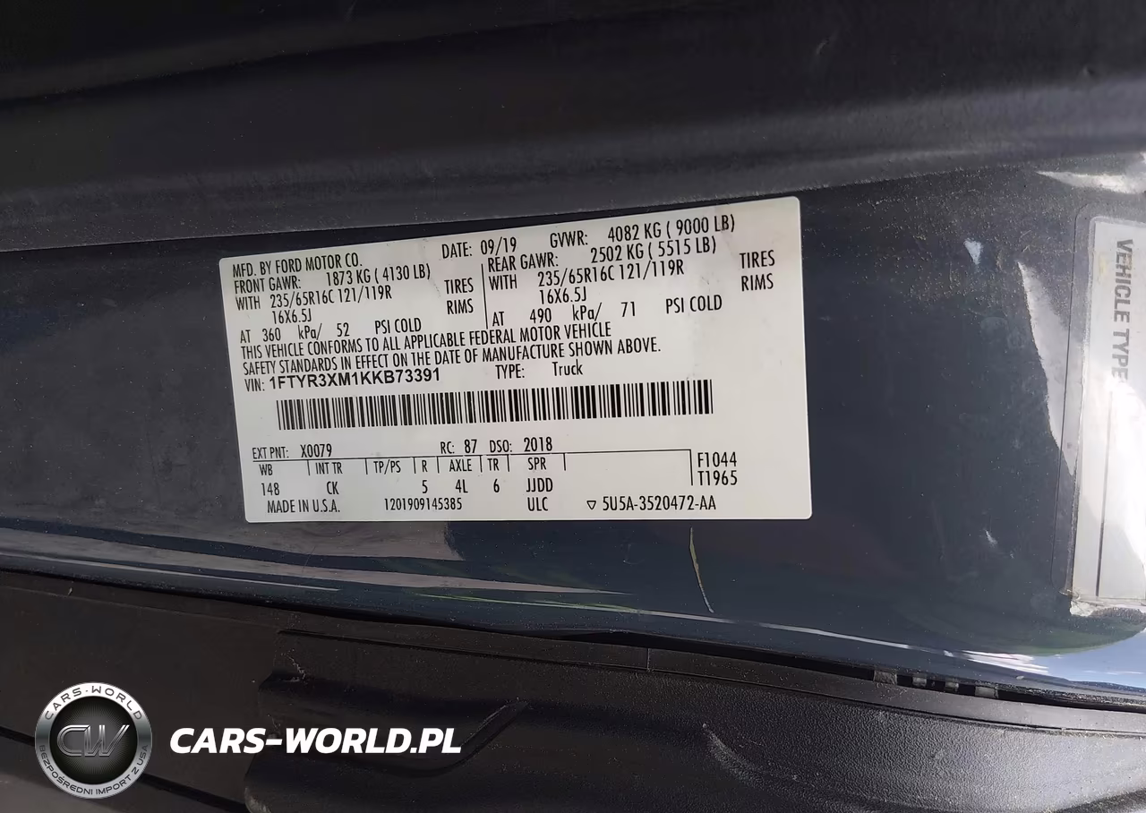 2019 Ford Transit-250 VIN:1FTYR3XM1KKB73391 - 9