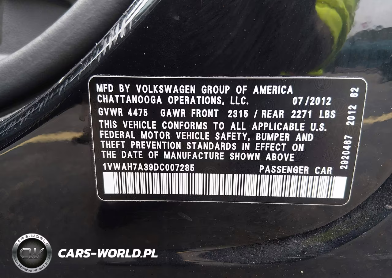 2013 Volkswagen Passat 2.5L S VIN:1VWAH7A39DC007285 - 9