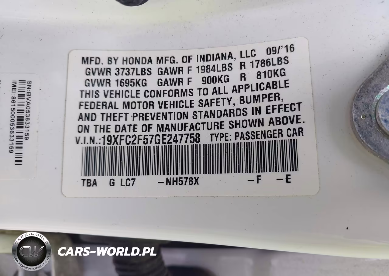 2016 Honda Civic Lx VIN:19XFC2F57GE247758 - 9