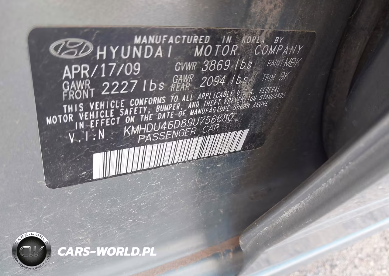 2009 Hyundai Elantra Gls VIN:KMHDU46D89U756880 - 9