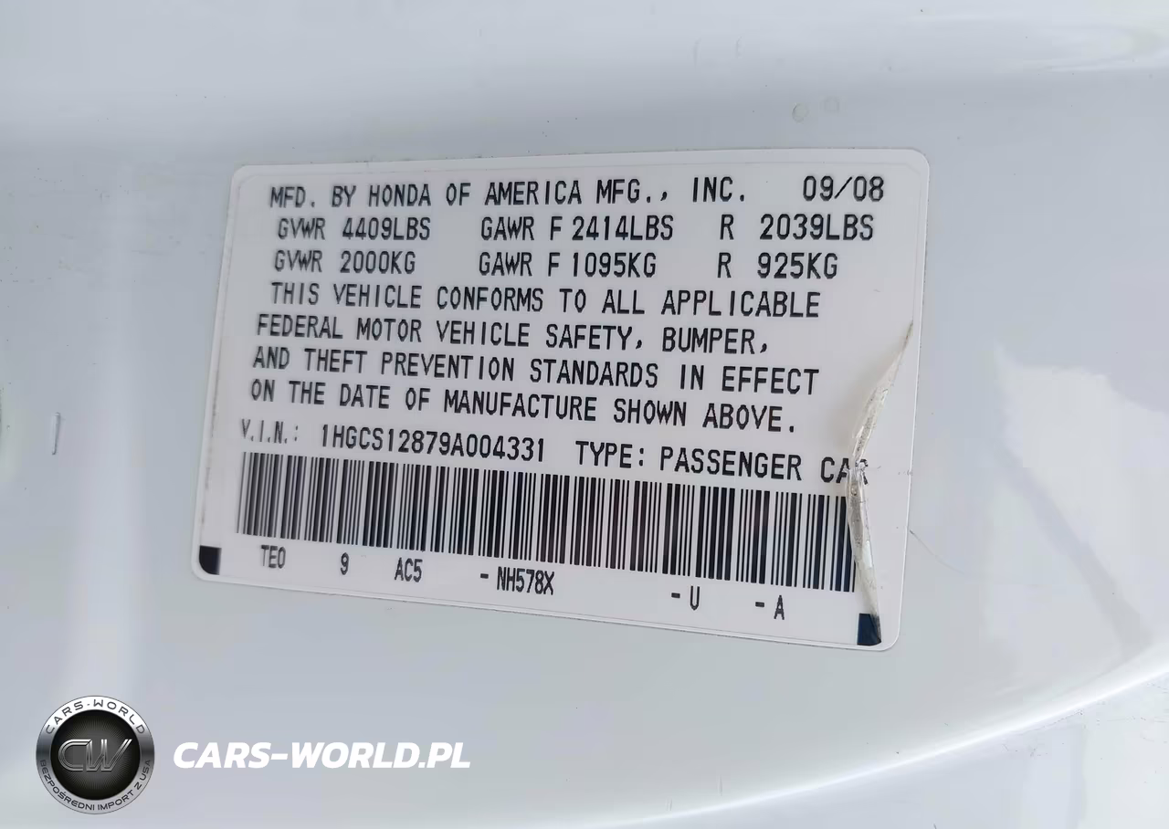 2009 Honda Accord 2.4 Ex-L VIN:1HGCS12879A004331 - 9