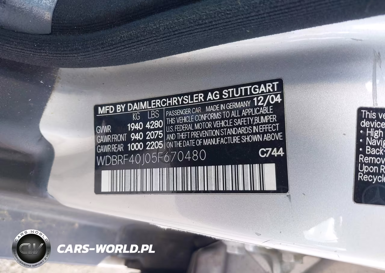 2005 Mercedes-Benz C 230 Kompressor Sport VIN:WDBRF40J05F670480 - 9