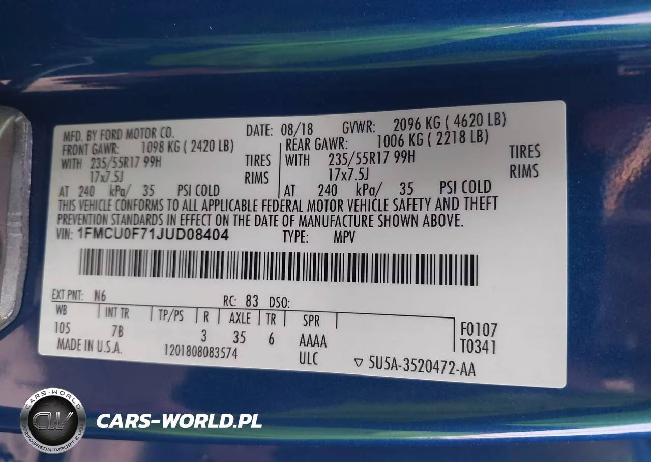 2018 Ford Escape S VIN:1FMCU0F71JUD08404 - 9