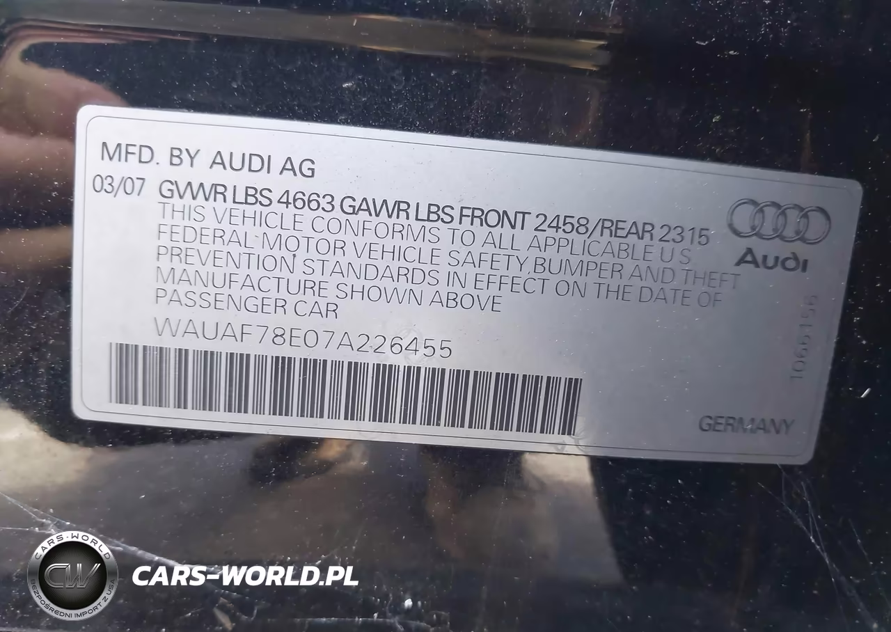 2007 Audi A4 VIN:WAUAF78E07A226455 - 9